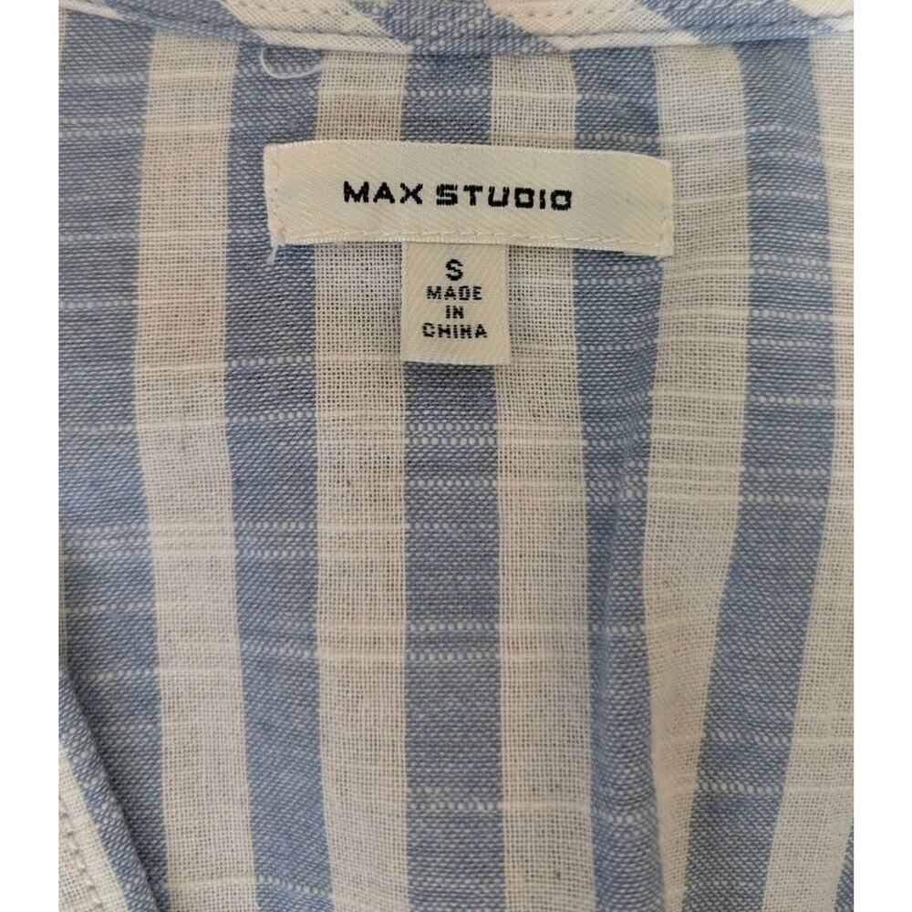 Max Studio Women's V-neck Sleeveless Blue White Striped Belted Blouse Size Small - Picture 7 of 12